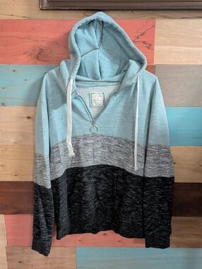 Men's Colorblock Half-Zip Hoodie - Aqua, Gray & Black